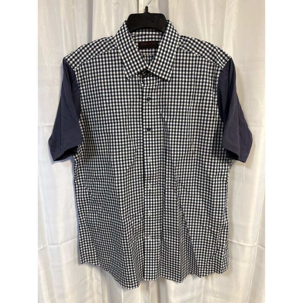 Stitched Mens Blue Gingham Short Sleeve Shirt Collection Size XXL